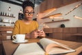 Afro American girl in cafe Royalty Free Stock Photo