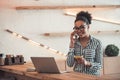 Afro American girl in cafe Royalty Free Stock Photo