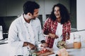 Afro American Couple Cooking At Kitchen Concept. Royalty Free Stock Photo