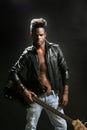 Afro american leather rock star musician Royalty Free Stock Photo