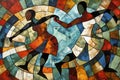 Afro- American male and female couple dancing the ballroom Calypso dance shown in an abstract cubist style watercolour oil