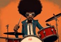 Afro-American male jazz drummer musician playing a drum kit in an abstract vintage distressed style painting