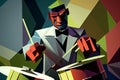 Afro-American male jazz musician drummer playing drums in an abstract geometric cubist style painting Royalty Free Stock Photo