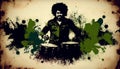 Afro-American male jazz musician drummer playing drums in an abstract vintage distressed style painting Royalty Free Stock Photo