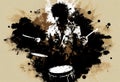 Afro-American male jazz musician drummer playing drums in an abstract vintage distressed style painting Royalty Free Stock Photo