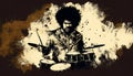 Afro-American male jazz musician drummer playing drums in an abstract vintage distressed style painting Royalty Free Stock Photo