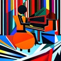 Afro-American male jazz musician pianist playing a piano in an abstract cubist style painting Royalty Free Stock Photo