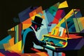 Afro-American male jazz musician pianist playing a piano in an abstract cubist style painting Royalty Free Stock Photo