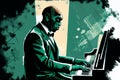 Afro-American male jazz musician pianist playing a piano in an abstract cubist style painting Royalty Free Stock Photo