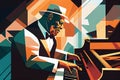 Afro-American male jazz musician pianist playing a piano in an abstract cubist style painting Royalty Free Stock Photo