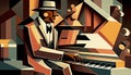 Afro-American male jazz musician pianist playing a piano in an abstract cubist style painting Royalty Free Stock Photo