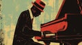 Afro-American male jazz musician pianist playing a piano in a vintage abstract distressed style painting Royalty Free Stock Photo