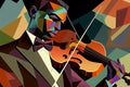 Afro-American male jazz musician violinist playing a violin or viola in an abstract cubist style painting