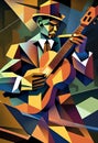 Afro-American male musician guitarist playing a guitar in an abstract cubist style painting Royalty Free Stock Photo