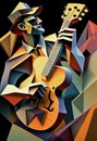 Afro-American male musician guitarist playing a guitar in an abstract cubist style painting Royalty Free Stock Photo