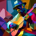 Afro-American male musician guitarist playing a guitar in an abstract cubist style painting Royalty Free Stock Photo