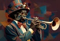 Afro-American male trumpeter musician playing a brass trumpet in an abstract vintage distressed style music painting Royalty Free Stock Photo