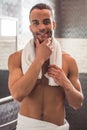 Afro American man in bathroom Royalty Free Stock Photo