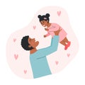 Afro American man holding baby girl. Happy father playing with his daughter.