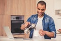 Afro American man in kitchen Royalty Free Stock Photo