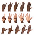 Afro-American man showing different gestures on white background, closeup view Royalty Free Stock Photo