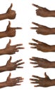 Afro-American man showing different gestures on white, closeup view of hands Royalty Free Stock Photo