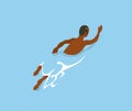 Afro-American Man Swimming in Blue Water Back View