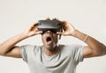 Afro american man wearing virtual reality vr 360 vision goggles enjoying video game Royalty Free Stock Photo