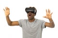 Afro american man wearing virtual reality vr 360 vision goggles enjoying video game Royalty Free Stock Photo