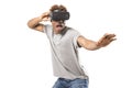 Afro american man wearing virtual reality vr 360 vision goggles enjoying video game Royalty Free Stock Photo