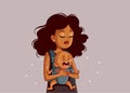 Sad African Mother Holding Crying Baby Vector Illustration