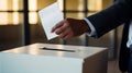 Afro American Voter Holds Envelope In Hand Above Vote Ballot. Freedom Democracy Concept