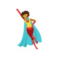 Afro american woman character dressed as a super hero flying in the traditional heroic pose cartoon vector Illustration Royalty Free Stock Photo