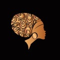 Afro American woman portrait. Traditional headwear logo.