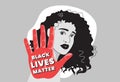 Afro-american woman-protestor with a message Black Lives Matter on a palm. International human rights movement poster
