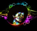 Afro Art Woman, colorful digital art with a vintage and retro look with abstract background.