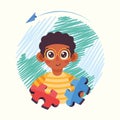 afro autist boy with puzzle Royalty Free Stock Photo
