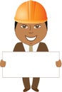 Afro builder engineer with blank for text