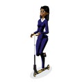 Afro business woman on a kick scooter. Vector flat design