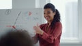 Afro female speaker making presentation office. People applauding businesswoman Royalty Free Stock Photo