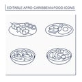 Afro-Caribbean food line icons set