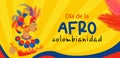 Afro-Colombian Day in Colombia in Spanish. Horizontal banner in bright colors travel concept to colombia