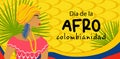 Afro-Colombian Day in Colombia in Spanish. Horizontal banner in bright colors travel concept to colombia