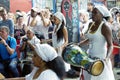 Afro-Cuban female drummers play Cuban rumba beats