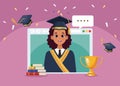 afro female graduate in webpage