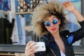 Afro girl with sunglasses posing photography Royalty Free Stock Photo