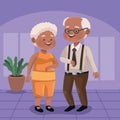 afro grandparents couple and houseplant