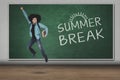 Afro guy leaping with summer break word Royalty Free Stock Photo