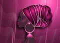 Afro hairstyle, beautiful portrait African woman in wax print fabric pink turban, diversity concept. Black Queen, ethnic head tie Royalty Free Stock Photo