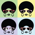 Afro lady with many glasses styles